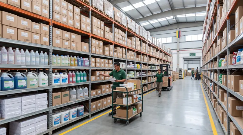 Bodega organizada con suministros listos para despacho